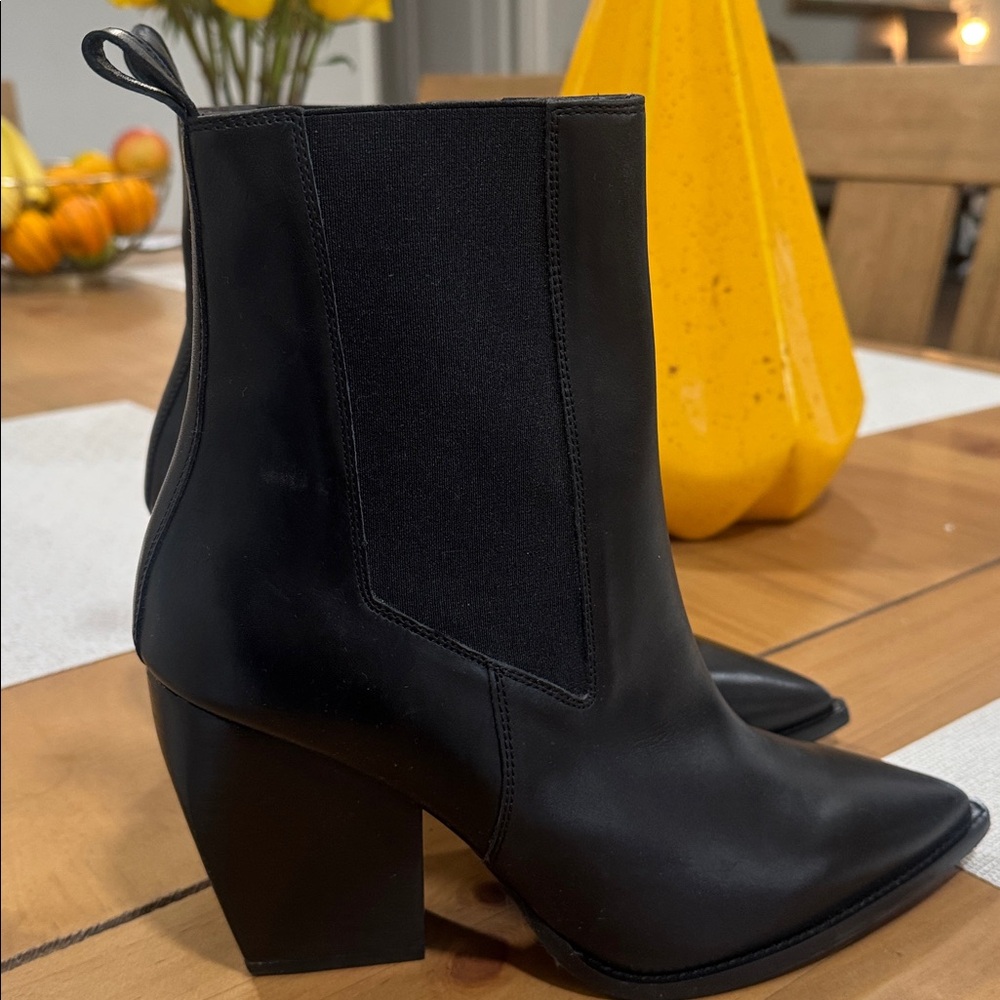All Saints RIA Black Ankle Boots with Pointed Toe and High Block Heel - Picture 4 of 9